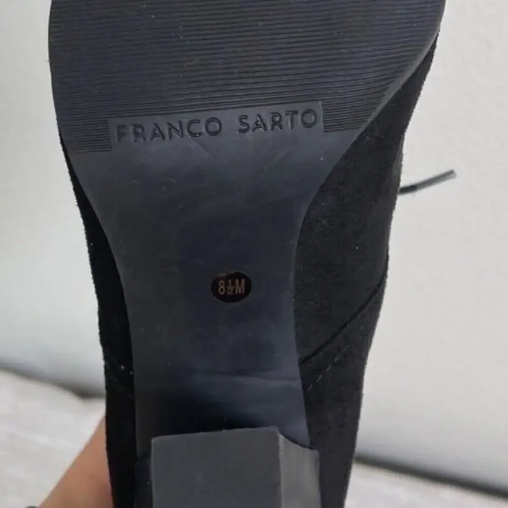 Franco Sarto Leandra Women Black Suede Lace-Up Block Heel Ankle Boots 8.5